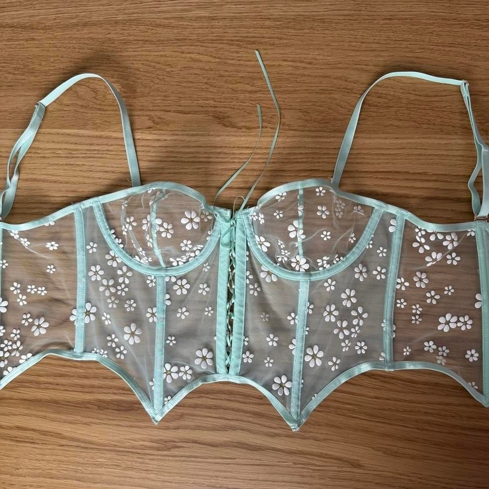Savage x Fenty Puff daisy Unlimited Corset /Bustier with lace up ribbon in Mint